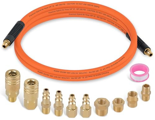 Ailbiuko 12 Pieces Air Compressor Accessories Kit with 3/8 Inch x 6 FT Hybrid Hose,1/4 NPT Air Hose Fitting Quick Connect Fittings,Air Coupler and Plug Kit