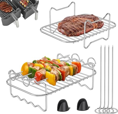 Accessoire Air Fryer, 2 Pièces Grille de Cuisson pour Friteuse à Air, Air Fryer Grille en Acier Inoxydable Antiadhésif pour Ninja Foodi AF400EU, AF300EU, AF500EU