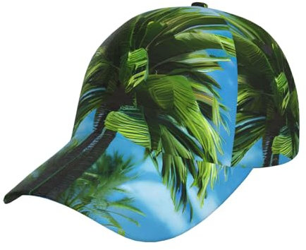 WenDang Summer Palm Tree Baseball Cap, Twill Fabric, Adjustable Buckle, Breathable Lightweight, Unisex Baseball Hats Black