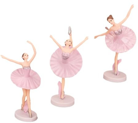 GRIRIW Ballerina Puppen 3 Stück aus PVC, Rosa Deko für Cupcakes