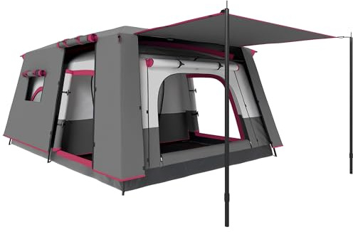 Outsunny Tienda de Campaña Familiar para 4 Personas Tienda de Camping Tipo Túnel con 2 Habitaciones Porche Impermeable 3000 mm Anti-UV para Pescar Senderismo 430x305x195 cm Grande Rojo