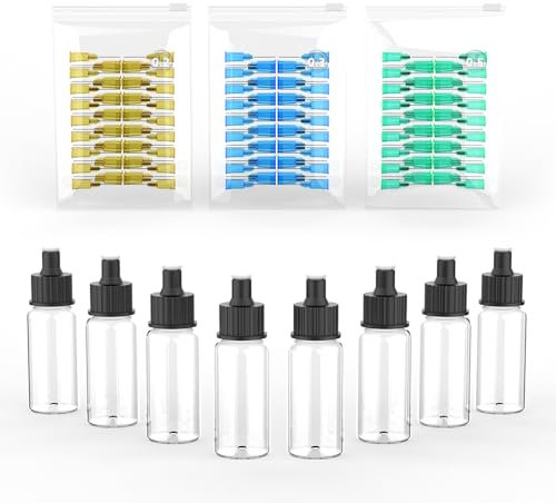 Actekart No-Clean Airbrush Accessories Kit - 8-Piece Paint Bottles & 150 Disposable Nozzles (0.2/0.3/0.5mm 50 Each) | Compatible with TK-AB0078 Airbrush