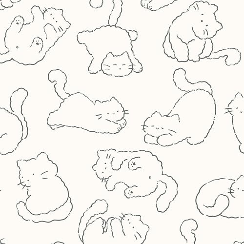 CiCiwind Peel and Stick Wallpaper Beige Wallpaper 44CM×3M Self Adhesive Vinyl Wrap Waterproof Beige Grey Cats Sticky Back Plastic Removable Wall Furniture Covering Vinyl Film