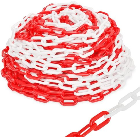 10m Absperrkette Rot Weiß Kunststoff, 6 mm | Polyethylen, Gut Sichtbar, Leicht und Praktisch, Für Verkehrsbarrieren, Parkplätze und Baustellen