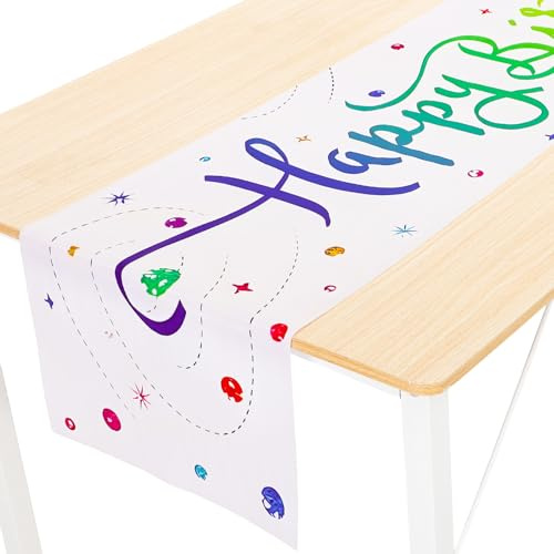 DOPENSPI Bunt Tischläufer Geburtstag Gradient Tischdecke Geburtstag | 183x33cm, Dekoration, Gute Zum Geburtstags Tischläufer, Tisch, Happy Birthday Tischdecke, für Kinder Mädchen Jungen