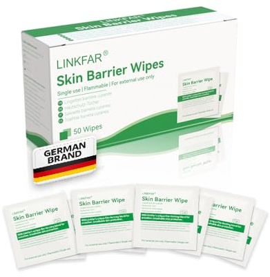 LINKFAR Hautschutz Tücher, Barrieretücher für empfindliche Haut, 50 Stück | Schutzfilm für die Haut, sanftes und rückstandsfreies Ablösen von Pflastern