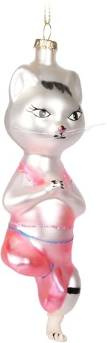 BRUBAKER Yoga Katze - Handbemalte Weihnachtskugel aus Glas