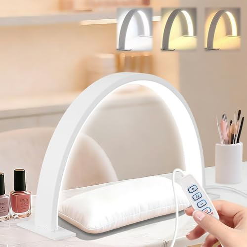 Jonuin Nail Light for Desk, Half Moon Light for Nail Desk, 3 Colour Modes and Brightness Nail Desk Lamp, USB Powered Nail Desk Light for Nail Tech Beauty Eyelash Makeup Salon Tattoo Crafts (White)