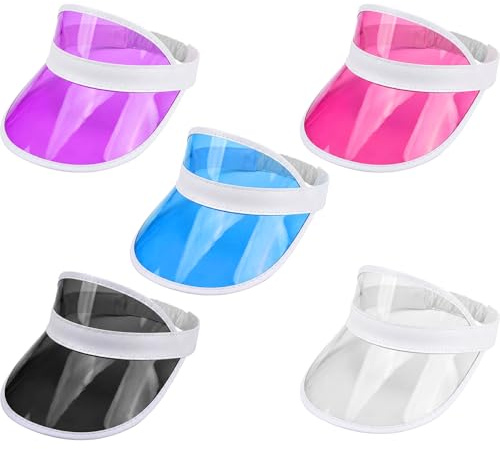 jerbro 5 Stück Sonnenvisier Unisex 80er Jahre Neon Visier Hüte Mützen Caps für Golf Tennis Junggesellenabschiede Pokerpartys Beach Party Sommer Schirmmütze (Gemischt D)