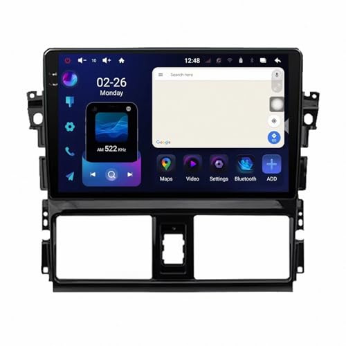 Wireless Carplay Screen per TOYOTA VIOS YARIS 2013-2016 Car Radio con Wifi, Gps Navi, Schermo Bluetooth, Fm, Siri, Aux, Airplay, Voice Control, 4 Nucleo 1G+16G