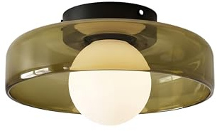 WOTTES Flush Ceiling Light 25cm Modern Retro Glass Ceiling Lamp Low Profile Flush Mount Ceiling Light Fitting E27 Base Metal Glass 220-240V（Excluding Light Bulbs）