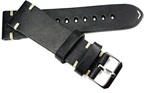 RIOS 1931 24mm Herren Leder Uhrenarmband Vintage Aviator schwarz