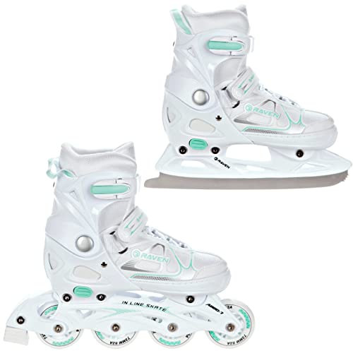 RAVEN 2in1 Schlittschuhe Inline Skates Inliner für Kinder und Erwachsene verstellbar (Spirit White/Mint, 37-40 (23,5-26cm))