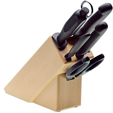 Giesser seit 1776 - Made in Germany - Messerblock Buche 5 Teilig, rutschfest, rostfrei, Messer Set, deutscher scharfer Messerblock