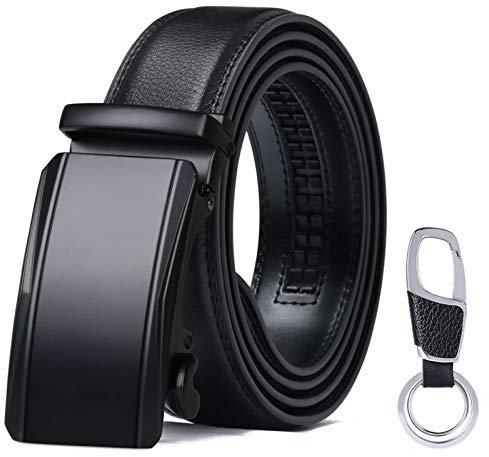 flintronic Herren Gürtel,Hochwertiges Leder material Ratsche Automatik Gürtel für Männer Ledergürtel Breite 3.5cm Länge 133CM-Schwarz (inkl Schlüsselbund & Geschenkbox)
