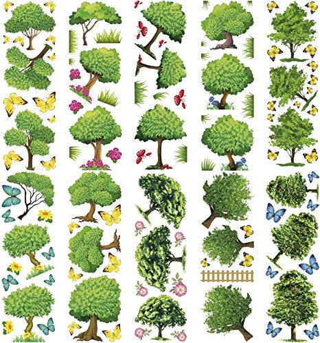 Ideen mit Herz Transparent-Sticker, 10 Bogen à 10cm x 30cm | Bunte Aufkleber zum Basteln & Dekorieren (Bäume)