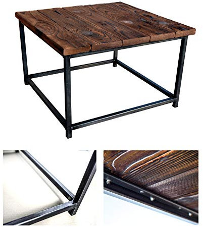 CHYRKA® Couchtisch Wohnzimmertisch SAMBOR Loft Vintage Bar Industrie Design Handmade Holz Metall (60x60 cm - Natur - Parallel)