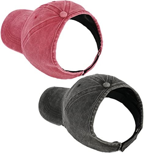 Beira 2 Stück rückenfreie Pferdeschwanz-Hut für Frauen Afro Kordelzug Puff Pferdeschwanz Baseball Cap - Rot - Medium