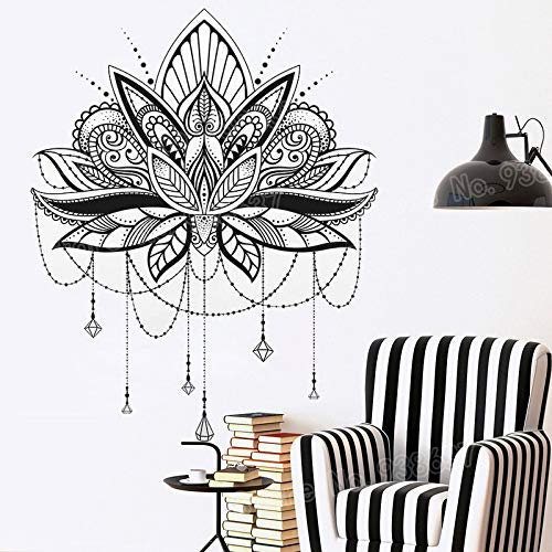 YuanMinglu Mandala Lotus Vinyl Wandaufkleber Einzigartige Wohnkultur Schlafzimmer Abnehmbare Wandtattoo Schwarz 84x104 cm
