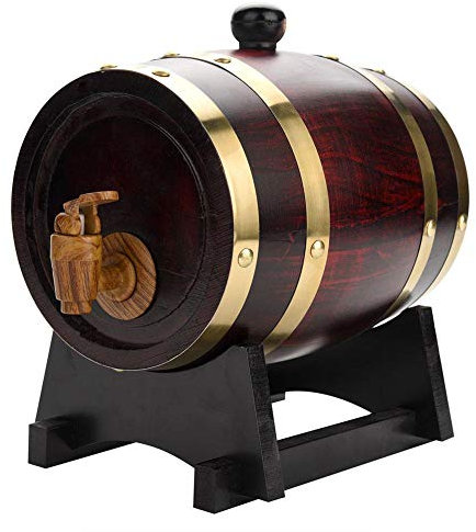 Wood Barrel Storage Wine Barrel, 1.5L Wood Oak Beer Dispenser Barrel for Whiskey Rum Port, 7.87 x 7.87 x 11.22 inch