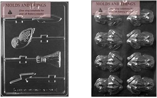 Schokoladenform, Frosch, Eule, Feder, Besen, Bolzen, Zauberer, Lollies, Schokolade, Süßigkeiten, Form, + 50 Stäbchen