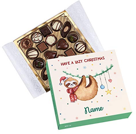 Herz & Heim® Lindt Mini-Pralinés - Lazy Christmas - weihnachtlicher Verpackung mit Faultier und Ihrem Wunschnamen