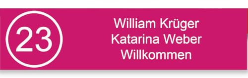 Briefkastenschild mit Nummer – Graviertes PVC Namensschild mit Name und optionaler Nummer – selbstklebend – 10 x 2,5 cm – 1 bis 3 Zeilen (Rosa)