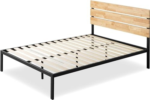 Zinus Paul Bett 160 x 200 cm – Höhe des Bettgestells 36 cm – Bettrahmen Plattform aus Metall und Holz mit Lattenhalterung aus Holz – Natural Brown and Black