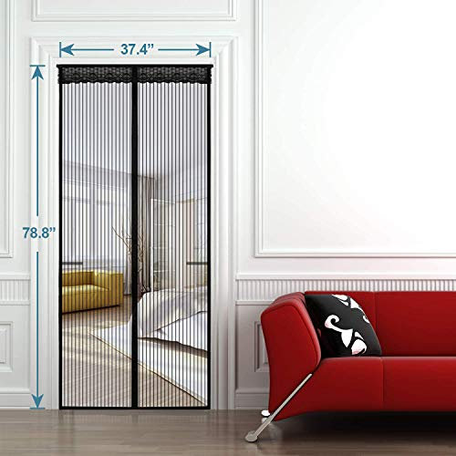 Magnetic Screen Door, 38 x 79 Inch Heavy Duty Mesh Screen Door Curtain Keep Insects Out,No Drilling Required,Automatically Close When in and Out for Keep Fresh Air in and Anti Mosquito Black