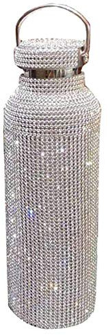 Bouteille d'eau diamant, bouteille d'eau thermos en acier inoxydable, bouteilles d'eau à paillettes, bouteilles d'eau rechargeables pour femme, argent (500 ml)