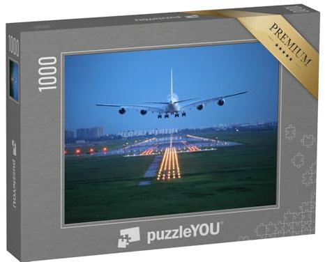 puzzleYOU: Puzzle 1000 Teile „Passagierflugzeug im Landeanflug am Reiseziel“ – aus der Puzzle-Kollektion Flughafen, Flugzeuge
