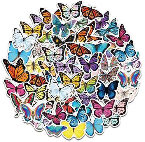 Farbe Schmetterling Aufkleber 50 Stück, Laptop Aufkleber Bombe Vinyl Aufkleber Pack für Auto Gepäck Skateboard Motorrad Aufkleber für Jugendliche Erwachsene