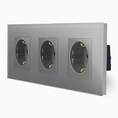Glas Steckdose Schuko 3 Fach Mehrfachsteckdose Kombisteckdose in Grau von Luxus-Time…