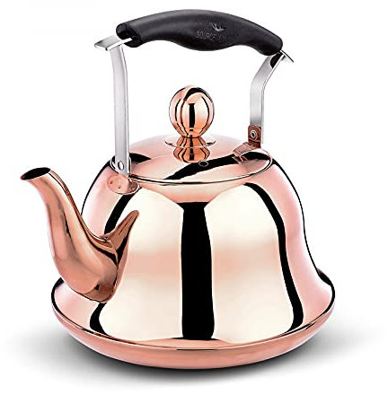 YXSH Whistling Kettle Infuser Loose Leaf Stainless Steel Teapot Rose Gold Tea Stove Induction Stove Copper 2-Liter