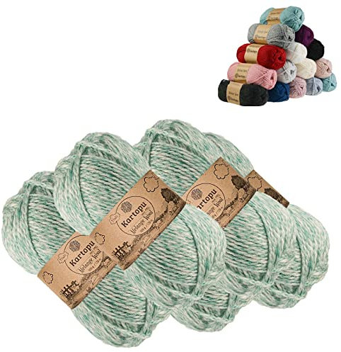 5 x 100g Strickgarn Kartopu Melange Wool Strick-Wolle Garn Häkelgarn Wolle Farbwahl, Farbe:K9000 grünmeliert