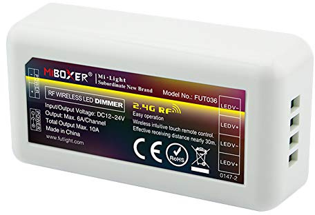 LGIDTECH FUT036 Miboxer einfarbige LED-Lichtleiste, 2,4 GHz, RF, kabellos, 4-Zonen-Controller-Empfängerbox, Speicherfunktion, kompatibel mit Alexa-Sprachsteuerung über Gateway-Hub (nicht im