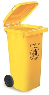 CHARLES BENTLEY Wheelie Bin, 120 Litre, Yellow Wheelie Bin, Weatherproof, Durable, High Density Polyethylene, Two Wheels, Ultra Violet Resistant, Robust, Frost and Chemical Exposure (95x55x47cm)