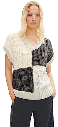 TOM TAILOR Damen Pullunder mit Zopfmuster 1034060, 30808 - Grey Patched Design, XL