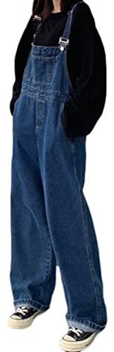 Minetom Salopette di Jeans Donna Casuale Tuta Estiva Senza Maniche Overall Jumpsuit Pantaloni con Tasche D Blu Scuro S