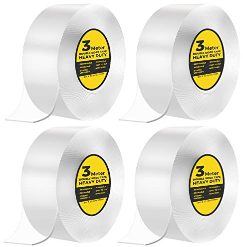 12M Double Sided Tape Heavy Duty, Strong Double Sided Sticky Tape, Double Sided Carpet Tape Clear Tape Nano Tape, Traceless Transparent Double Sided Adhesive Tape for Office, Home, Kitchen, Party, Car