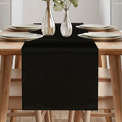 Camino de mesa moderno con diseño primaveral, lavable, aspecto de lino, impermeable, para comedor, fiesta, vacaciones, decoración (negro, 40 x 140 cm)