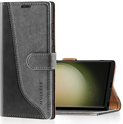 Mulbess Coque pour Samsung Galaxy S23 Ultra 5G, Etui a Rabat, Housse en Cuir, Pochette de Protection Portefeuille, Élégant Gris
