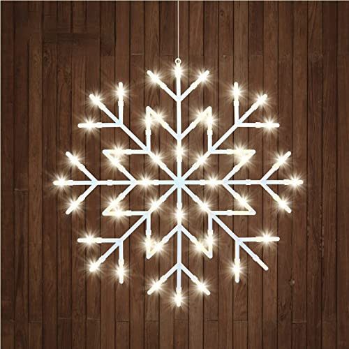 ADEPTNA Hanging 48 LED Snowflake Christmas Light with Timer Function and Battery Operated- Silhouette Window Xmas Festive - Window Christmas Lights for Home Office Indoor (WARM WHITE)