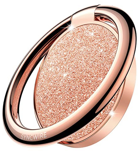 Syncwire Cell Phone Ring Holder Stand, 360° Rotation Finger Ring Kickstand with Polished Metal Phone Grip for Magnetic Car Mount Compatible with iPhone, Samsung,LG,Pixel, Smartphone- Glitter Pink