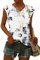 WNEEDU T-Shirt Damen Sommer V Ausschnitt Tank Top Locker Bluse-Shirt Oberteile Sommer Damen Leicht und Luftig mit Flügelärmeln Weiße Blume XL
