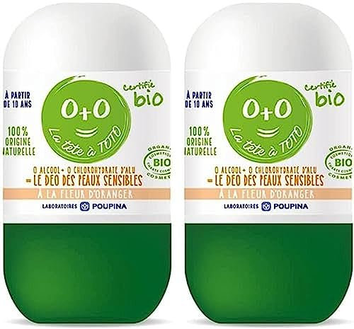 POUPINA - Déodorant Bio Enfant Tête à Toto - 0 Alcool + 0 Chlorohydrate d'alu, spécial peaux sensibles - À partir de 10 ans - 100% d'ingrédients d'Origine Naturelle, 50 ml (2 X 50ml, Fleur d'Oranger)
