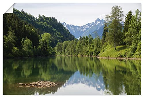 ARTLAND Wanddeko Poster & Kunstdrucke Wandposter 60x40 cm Querformat See Wasser Pflanzen Bäume Wald Forst Berge Alpen Natur U4PI