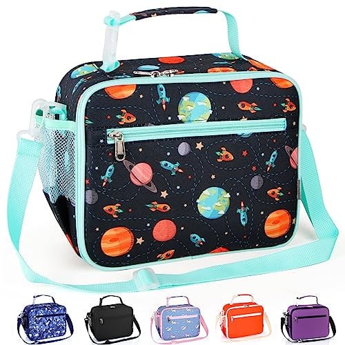 Homtibrm Insulated Lunch Bag, Kids Lunch Cool Bag with Adjustable Strap, Waterproof Lunch Box Bag for Adults Kids Boys Girls Work School Picnic (Planet)