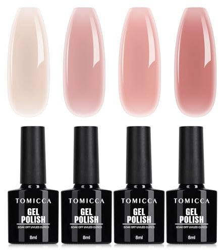 TOMICCA Smalto Semipermanente per Unghie rosa glitterato, 4 colori Gel Smalto Unghie pastello, regalo smalto UV/LED per studio unghie fai da te casa, 8ML
