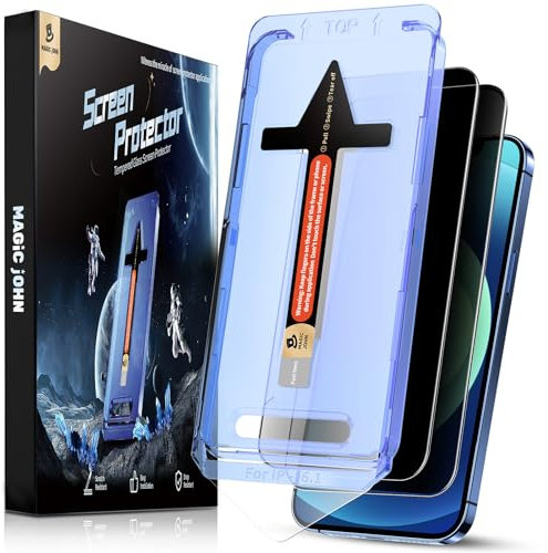 MAGIC JOHN 2 Pack for iPhone 12/12 Pro 6.1 inch Privacy Glass Screen Protector, Auto Dust-Elimination Installation, Bubble Free, Easy Installation